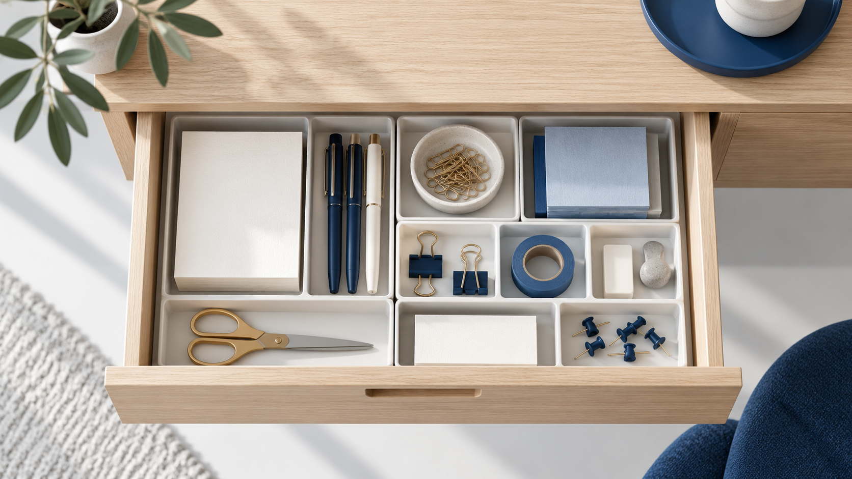 Illustration of a neatly organized desk drawer