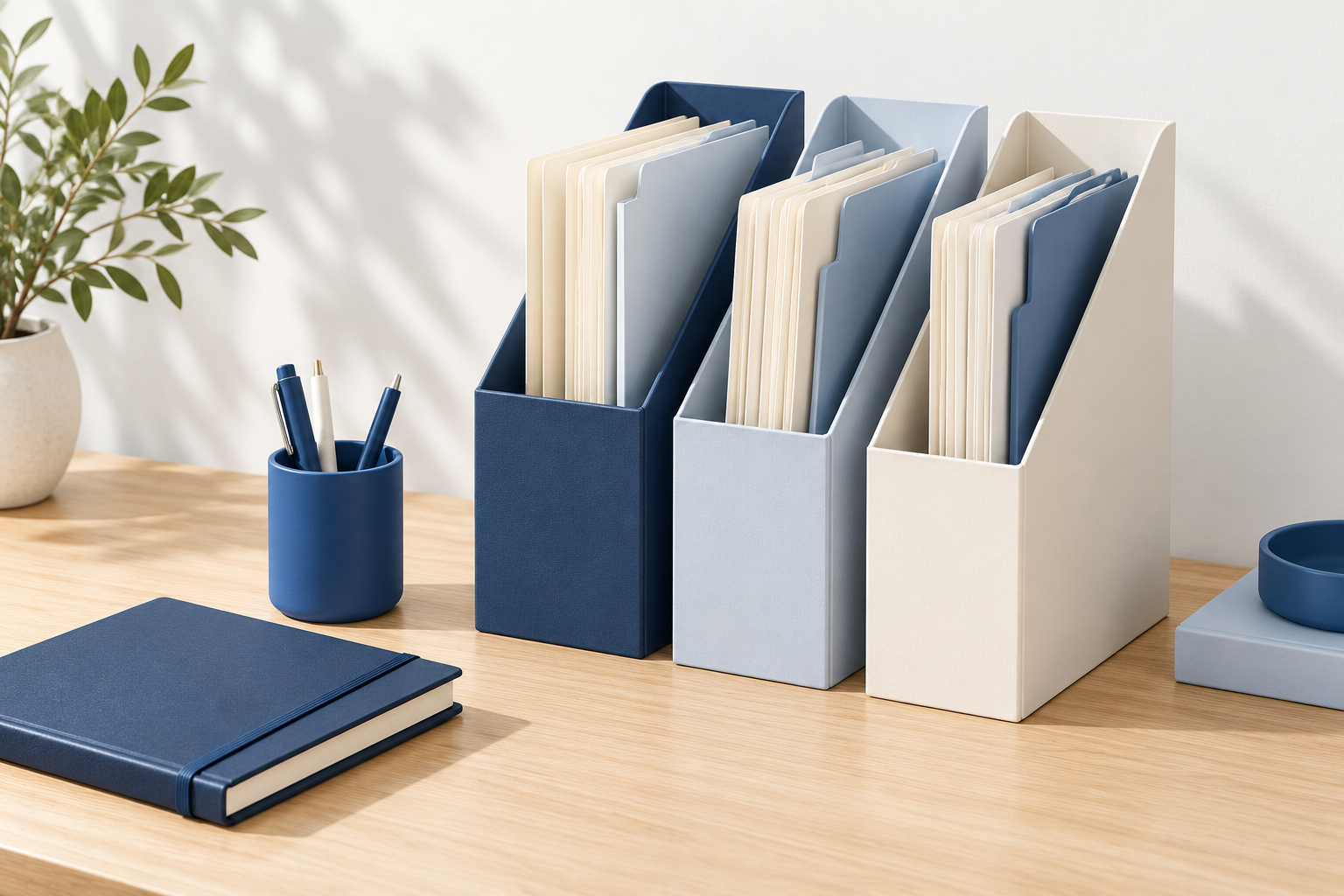 Illustration of neatly arranged folders and file organizers